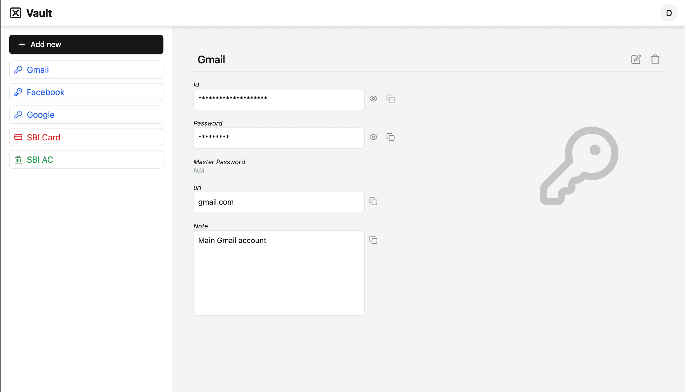 Screenshot of Vault